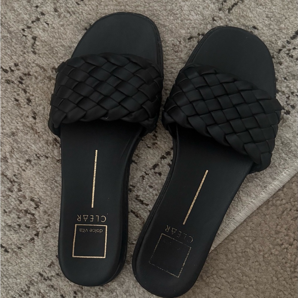 Dolce Vita Clear Black Woven Slide Sandals Low Platform Size 9